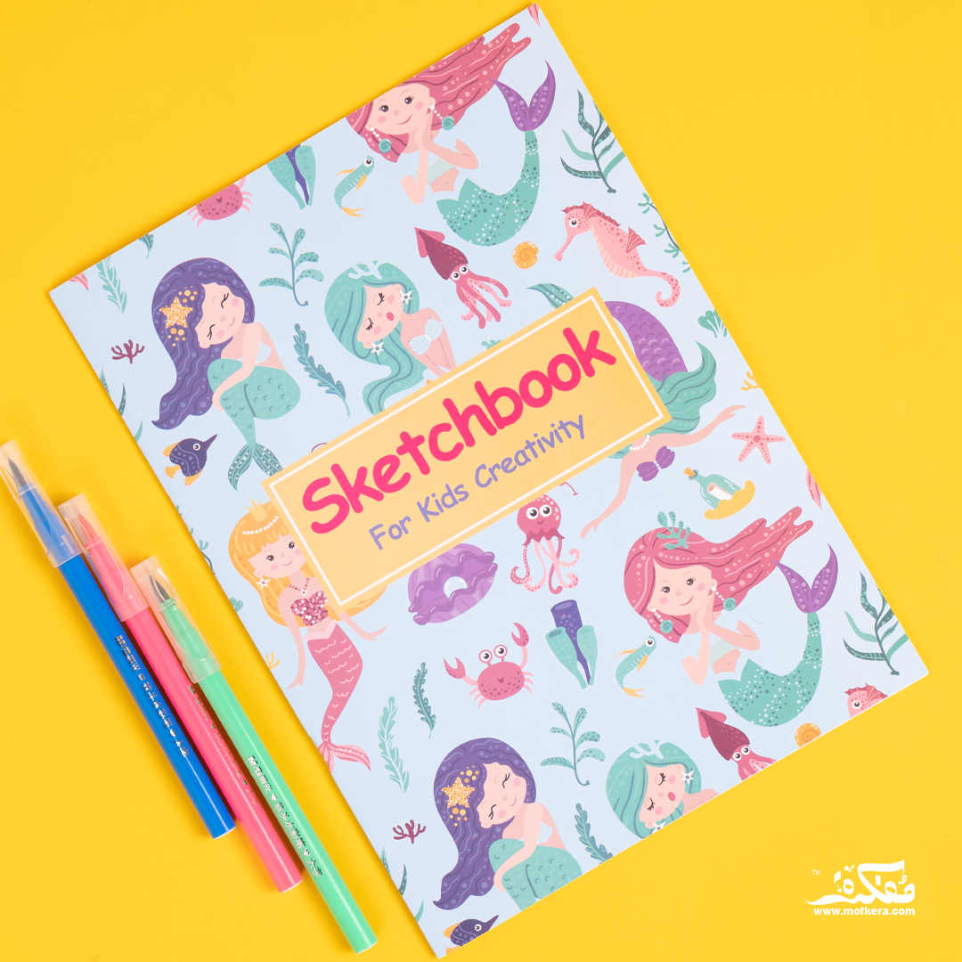 3 Cheers For Girls Mermaid Jumbo Sketch Book - 13", 100 Pages, With Stickers & 6 Watercolor Markers