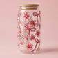 Flowers Glass Mug with Wooden Lid and Glass Straw