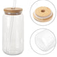 Flowers Glass Mug with Wooden Lid and Glass Straw